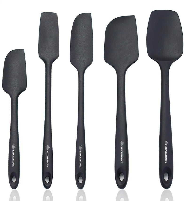 Kitchen Love KITCHENLOVE Premium 600Â°F Heat Resistant 5 Piece Silicone Spatula Set for Baking, Cooking, Mixing - Non-Stick with High Grade S-Iron Steel Core - One Piece Seamless Design - BPA Free (Black) - Image 1